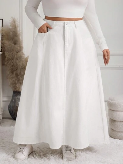 EMERY ROSE 大码女式宽松休闲口袋长款牛仔裙