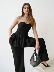MOTF STUDIO RUFFLE TRIM ZIPPER BACK TUBE JUMPSUIT,SPRING/SUMMER