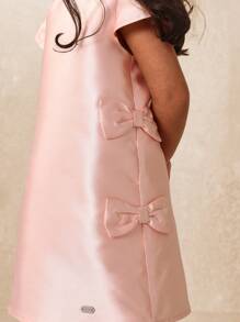 SUMWON Elegant Bow Detail Shift Dress Special Occasion Formal Wedding Party Holiday Birthday Girl Satin Dress With Flutter Sleeves Vacation - Pink - View 3