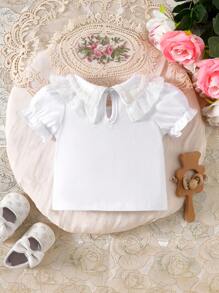 SHEIN Baby Mädchen Frühling & Sommer Lässig Spitze verziertes Rundhals einfarbiges T-Shirt