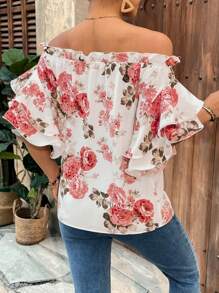 SHEIN Blusa floral para maternidad con hombros descubiertos para el Día de San Valentín