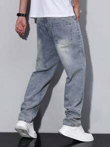 RivetRise Jeans casuales de corte recto y holgado con bolsillos, versátiles para hombres