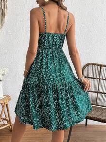 SHEIN Maternity Spaghetti Strap All Over Print Ruched Casual Long Dress - Green - View 2