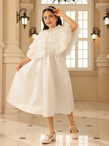 Tween Girl Elegant Party Lace Ruffled Shawl & Dress 2pcs Set,Holiday,Summer,Travel - White - View 7