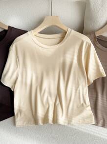 Comfortcana 3pcs/Pack Plus Size Basic Crew Neck Short Sleeve Colorful T-Shirts Top For Spring - Multicolor - View 5