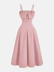 SHEIN فستان أنيق ملائم للبنات المراهقات، بتصميم موجز عصري مزين باللؤلؤ، مع تكسير الخصر على شكل حرف A باللون الوردي، مناسب للحفلات