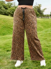 SHEIN EZwear 大码松紧腰口袋格子休闲裤，日常休闲装 - 駝色 - 查看 1