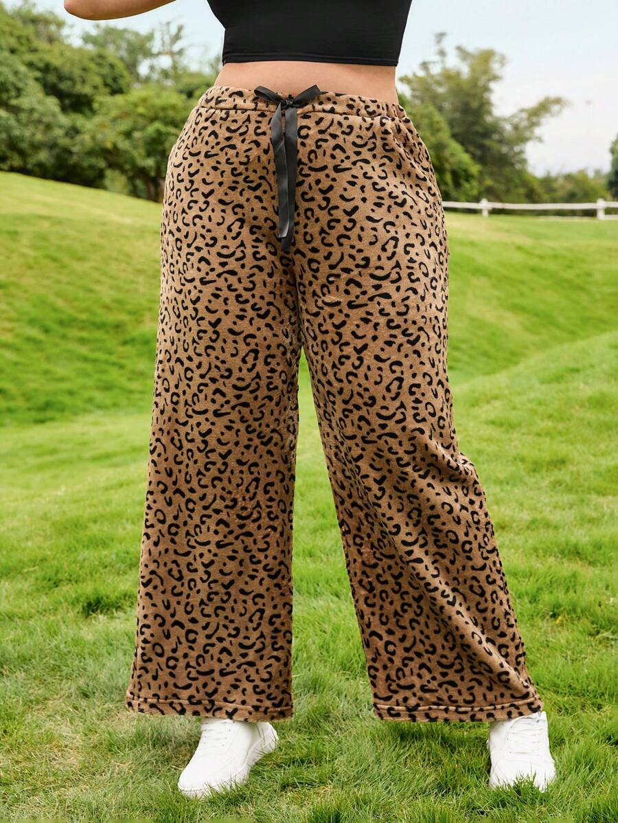 SHEIN EZwear 大码松紧腰口袋格子休闲裤,日常休闲装 - 駝色 - 查看 1