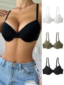 Snug Zone 3 pièces/Set Soutien-gorge sans armature confortable de couleur unie pour femmes
