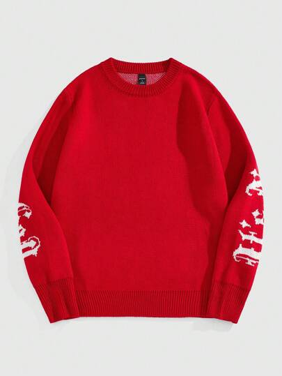 Street Life Herren Pullover mit Buchstaben-Muster, Rundhalsausschnitt, Langarm, für Herbst & Winter