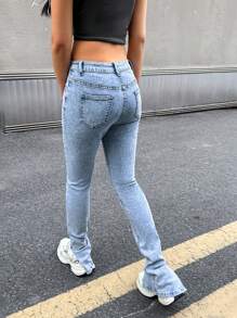 SHEIN 少女复古蓝色弹力牛仔裤