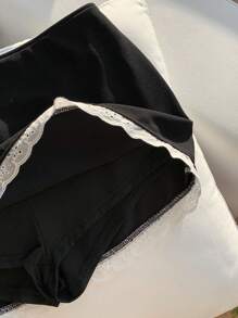 Comfortcana 女士拼色蝴蝶结装饰休闲 A 字迷你裙 - 黑色 - 查看 4