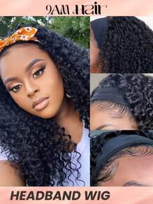 Kinky Curly Headband Wig Human Hair Wig With Head Band  Affordable Hair Replacement Headband Wig Ready Wear To Go Daily Use Natural Black Color - Natural Black - View 1
