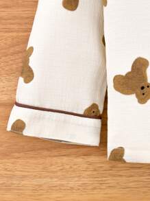 2件套 女童可爱熊领开衫和休闲长裤家居服套装 - 杏色 - 查看 4