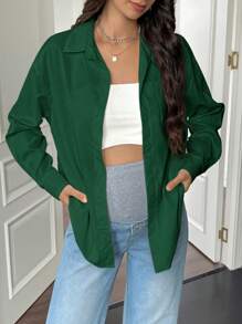 SHEIN Einreihiges, legeres Umstandshemd mit langen Ärmeln und Tasche, Drop-Shoulder