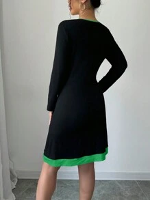 Elenzga Women's Crew Neck Long Sleeve Mini Dress With Bow Decor