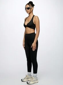 SUMWON WOMEN Quần bó thể thao cạp cao có dây lưng sâu Bảng điều khiển tập luyện nén Chạy bộ Yoga Phòng tập thể dục Đồ thể thao - màu đen - Xem 4