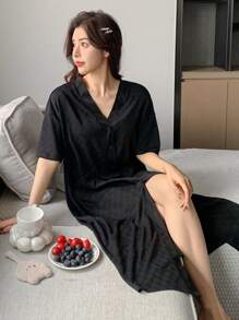DAZY Loose Solid Color Short Sleeve Women Bathrobe