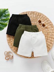 SHEIN 3pcs Baby Boy Fashion Casual Thin Material Comfortable Spring Summer White Green And Black Wash Soft Casual Stylish Denim Shorts For Boys Soft Dailywear And The Four Seasonsr Kids Clothes - Multicolor - View 1