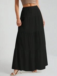 SHEIN Tall Vit vävda kvinnors stora fåll Vit foderkjol, lämplig för semester och gå ut - Svart - Visa 6