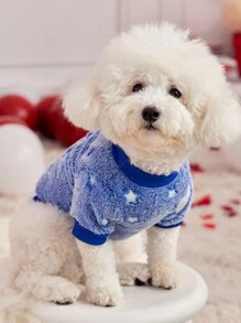 PETSIN Áo nỉ cổ tròn dày dặn, ấm áp, in hình ngôi sao màu xanh dương, phát sáng trong bóng tối dành cho thú cưng, thích hợp cho mùa Thu/Đông. - Nhiều màu - Xem 1