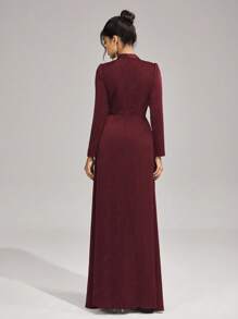 Coutiva Ny moderiktig elegant, åtsittande klänning med ståkrage och långärmad ärm, klänning för bröllopsgäster, festklänning, formell klänning, aftonklänning, klänning - Bourgogne - Visa 2