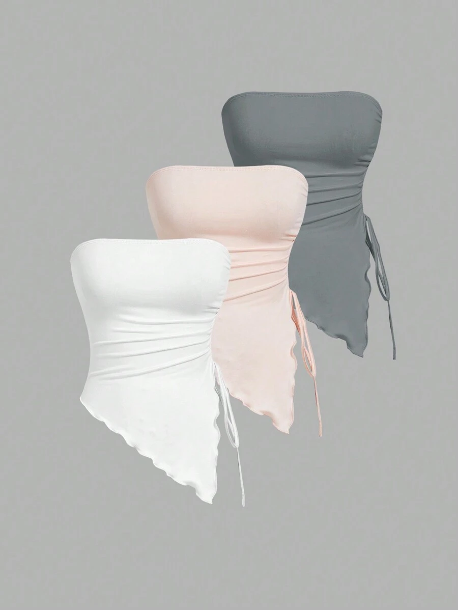 SHEIN MOD Strapless Side Tie-Up Waist Ruched Multi-Piece Top - Green - View 1