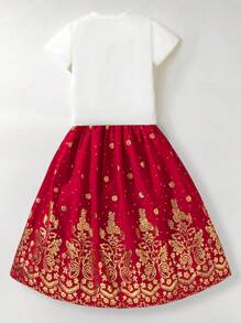 SHEIN Charming Girl Pattern,Parties,Spring/Summer - Red - View 2