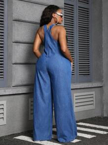 Slaydiva Plus Size Blue Denim Jumpsuit, Sexy Slim-Fit Bib Overall