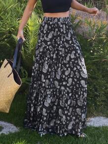 DAZY Jupes mi-longues à taille élastique imprimé floral, jupe décontractée pour femmes en vacances au printemps/été, vêtements d'automne