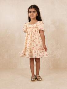 SUMWON Puff Sleeve Square Neck Empire Waist Floral Summer Dress Girls Tea Party Spring Special Occasion Wedding Guest Birthday Celebration Easter Holiday - Multicolor - View 1