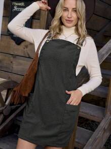 LanaWest Vestido overol unicolor con doble bolsillo sin jersey