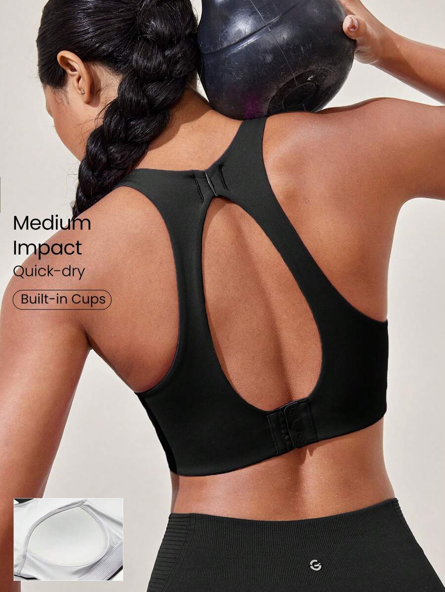 GLOWMODE 性能裁剪露出式勾扣運動內衣中強度慢跑健身日常訓練 - 黑色 - 查看 1