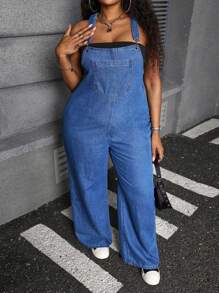 Slaydiva Plus Size Blue Denim Jumpsuit, Sexy Slim-Fit Bib Overall
