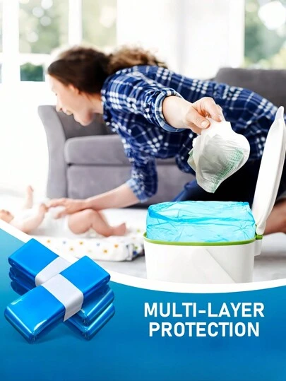 SHEIN 5Pcs Heavy-Duty Diaper Disposal Bags Refill - Unscented Leakproof Waste Sacks For Diaper Pails & Trash Cans Multi-Use Odor-Lock Garbage Bags For Kitchen, Bathroom, Car & Travel Plant- Home Organizer Essentials