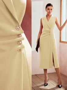 MOTF PREMIUM VÁY DỆT CỔ KIM LOẠI KHÔNG TAY CHO NỮ - Màu be - Xem 1