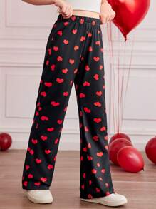 Tween Girls Heart Allover Print Skinny Fit Valentine's Day Heart Flared Spring Pants - Multicolor - View 5