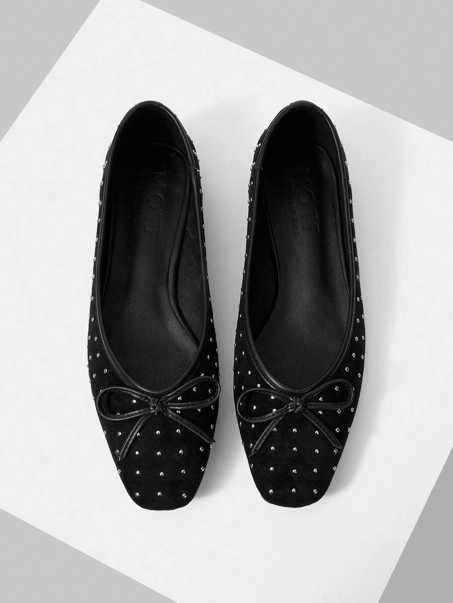 MOTF PREMIUM WOMEN'S COMFORTABLE RIVET ROUND TOE FLAT LOAFERS, FOR VALENTINE'S DAY, SPRING SHOES SPRING BREAK EASTER - Black - View 1