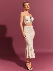 L'Amorae 波尔卡圆点情人节美人鱼下摆长裙，女士夏季服装 - 杏色 - 查看 4