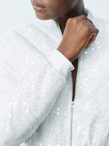 Maija Women's Sequin Padded White Flight Jacket, Autumn Winter New Year,Festival - White - View 4