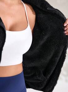 SHEIN Sports Giacca corta in pile di corallo, maglione reversibile in pile con cappuccio per coppie, invernale caldo e imbottito