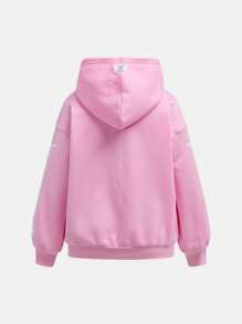 SHEIN Sudadera con capucha casual holgada con gráfico de letras para niña preadolescente