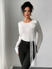 Chiquease Women's Elegant Solid Color 3D Flower Draped Sweater, Autumn/Winter Knit Pullover Fall - White - View 1