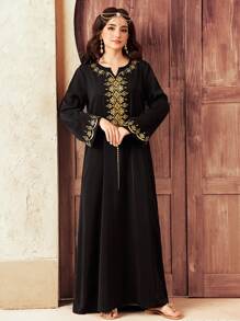 SHEIN Teen Girl Floral Retro Print Long Dress - Black - View 5