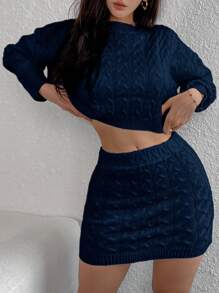 Calvaya Women Back To School 2 Pieces Set: White Skirt & Long Sleeve Sweater, Autumn/Winter