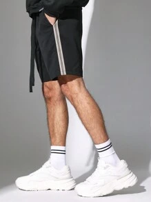 SUMWON Athletic Slim Fit Jogger Shorts With Side Stripe Detail, Drawstring Waistband, Performance Training Running Workout Gym Shorts With Pockets, Summer Sportwear
