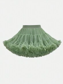 青少年女孩休闲优雅可爱网眼芭蕾短裙绿色裙子 - 綠色 - 查看 1