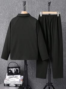 2 pièces/Set Veste de costume et pantalon pour garçon pré-ado, tenue de gentleman, style décontracté. Convient pour l'automne, le printemps et l'hiver. Adapté pour le jeu extérieur, l'école, les sorties et les loisirs. Excellent rapport qualité-prix - Noir - Voir 2