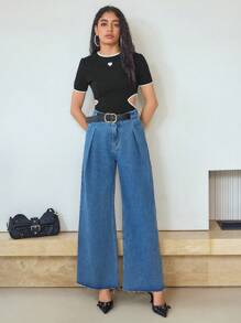 MOTF STUDIO FOLD PLEATED WIDE LEG JEANS