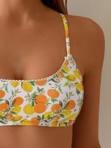 SHEIN Swim Summer Women's Vacation Party Casual Beach Print Padded Bikini Set - Multicolor - View 5